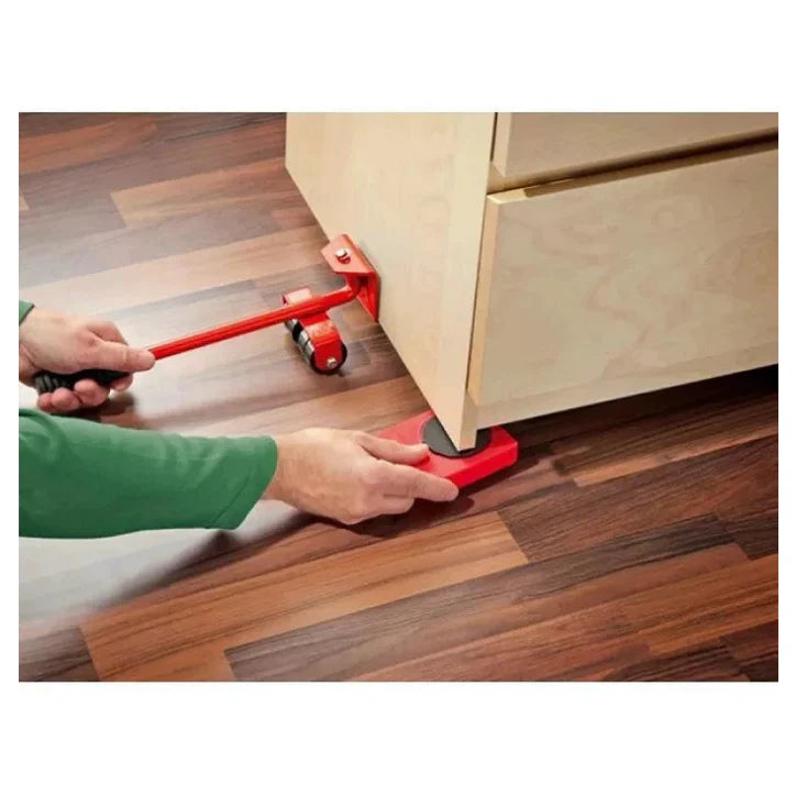 Set AT PERFORMANCE Echipament Pentru Mutat Mobila, Metal, Rosu, 5 Piese, Maxima 150 Kg