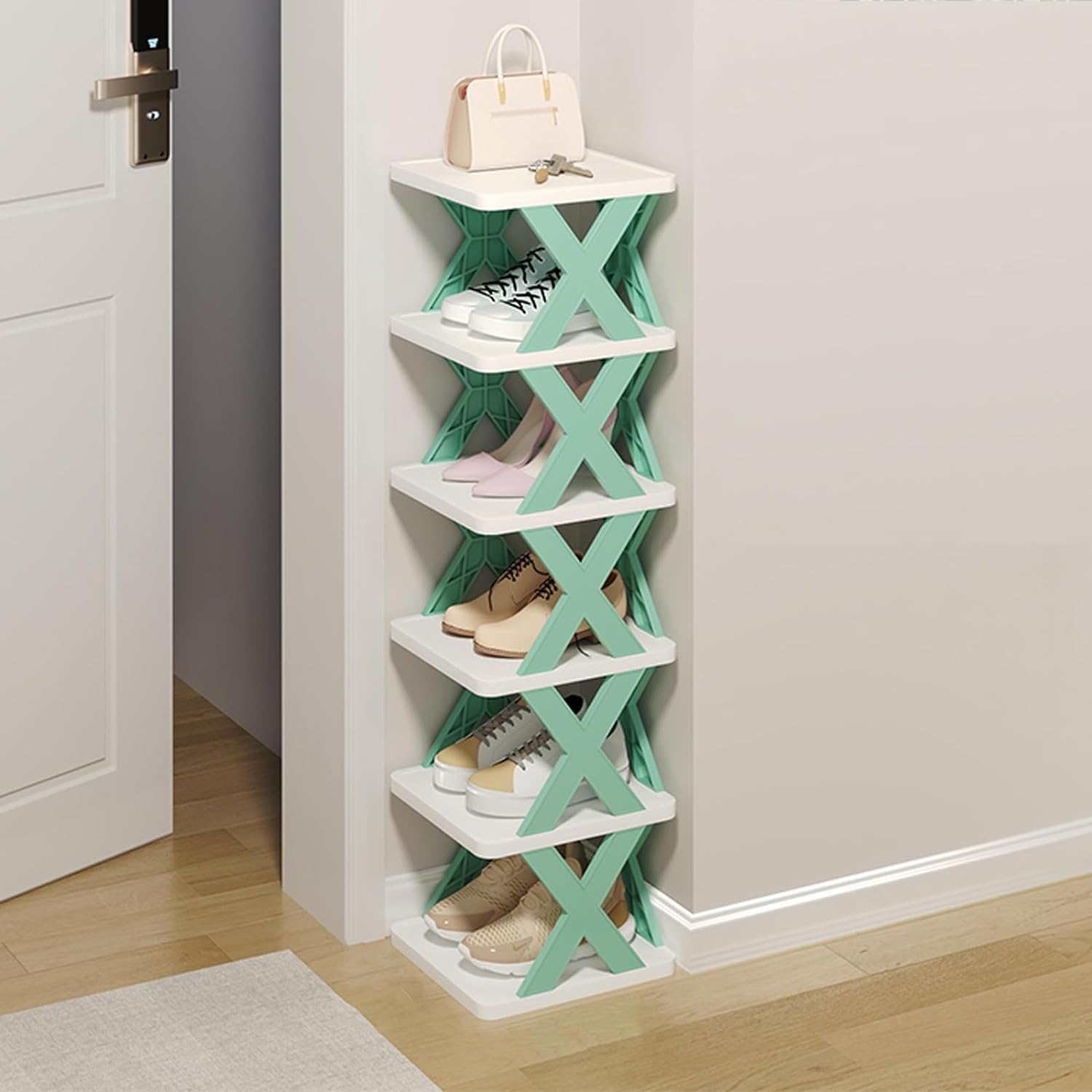 Pantofar, AT PERFORMANCE®, cu 6 rafturi, modular, alb / VERDE