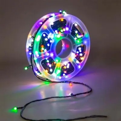 Rola Instalație de Crăciun Liniară, AT PERFORMANCE®, 480 LED-uri, 8 Jocuri de Lumini Interschimbabile, Alimentare la Priză pentru Interior/Exterior, Rola 100m, Fir Negru, Multicolor