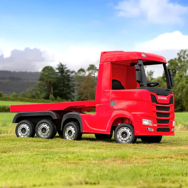 Camion electric cu remorcă pentru copii oficial licentiat, KIDOO, 12V, 2 motoare 35W, telecomandă 2.4G, suspensie pe 4 roți, lumini, muzică, viteză 3-5 km/h, uși funcționale