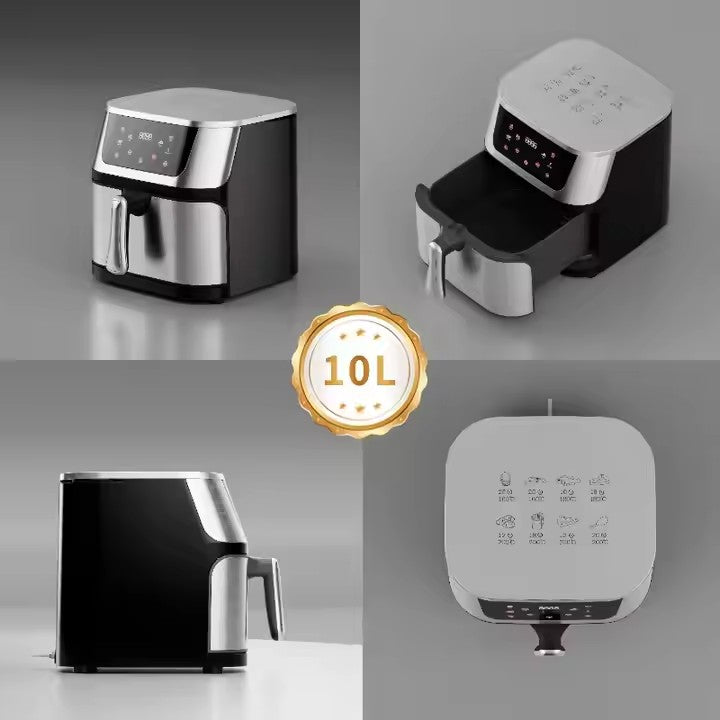 Friteuză cu Aer Cald 10L AT PERFORMANCE® – 2400W, Display Digital Touch, 8 Programe, cu Geam, Neagră + CADOU 50 Hârtii de Copt