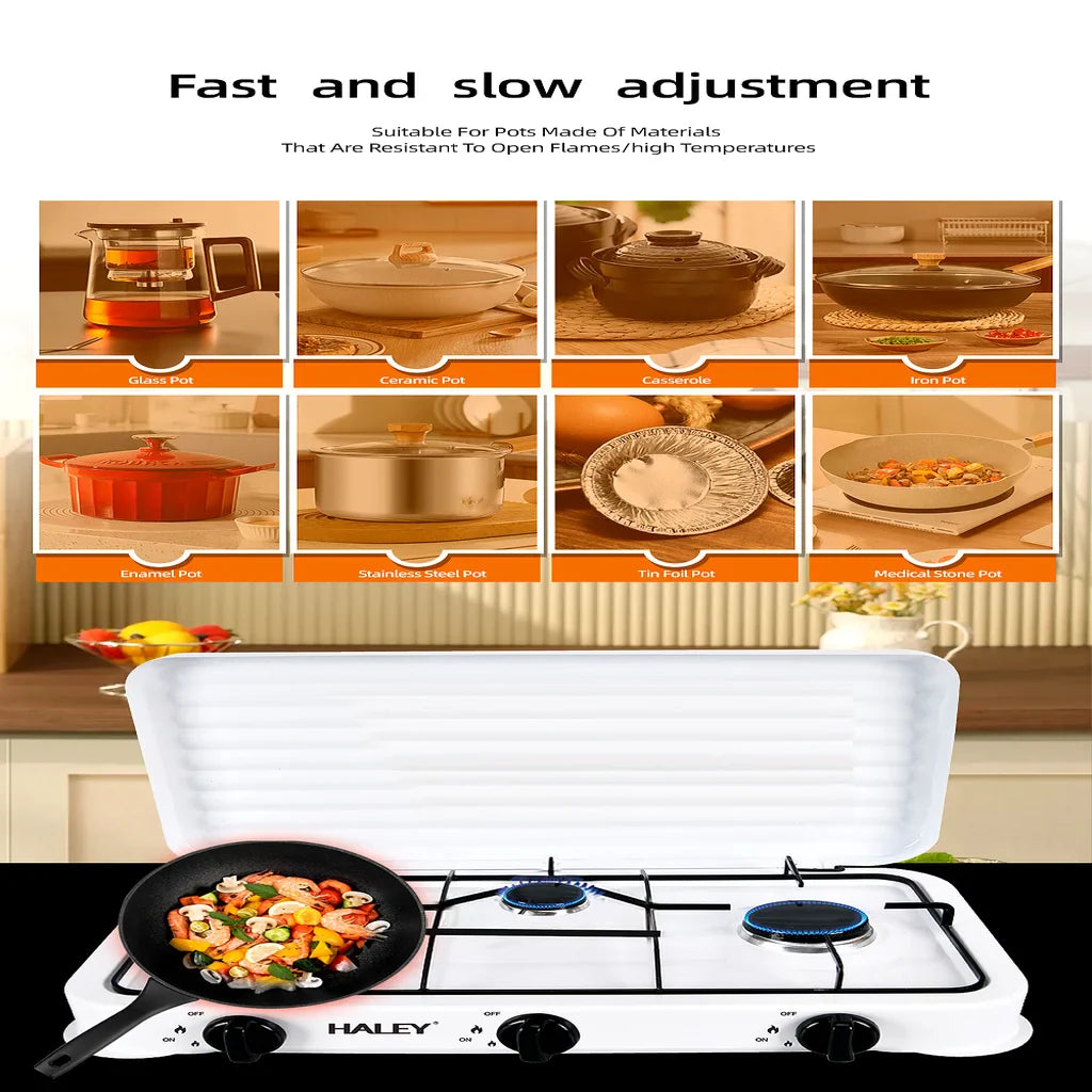 Aragaz pe Gaz HALEY HY-1520 cu 3 Arzătoare și Capac – Plită Gaz pentru Bucătărie