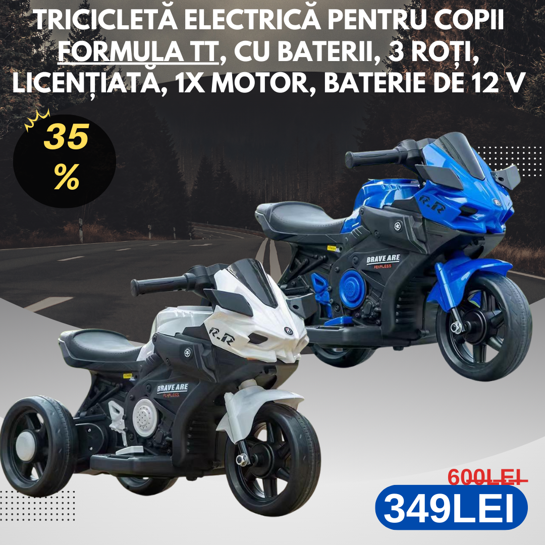 Tricicletă electrică pentru copii Formula TT, cu baterii, 3 roți, licențiată, 1x motor, Baterie de 12 V