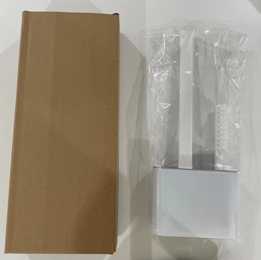 Set Perie WC din silicon pentru toaleta, AT PERFORMANCE®, Cap Flexibil, fixare pe perete, cu recipient din plastic, aspect modern, Alb